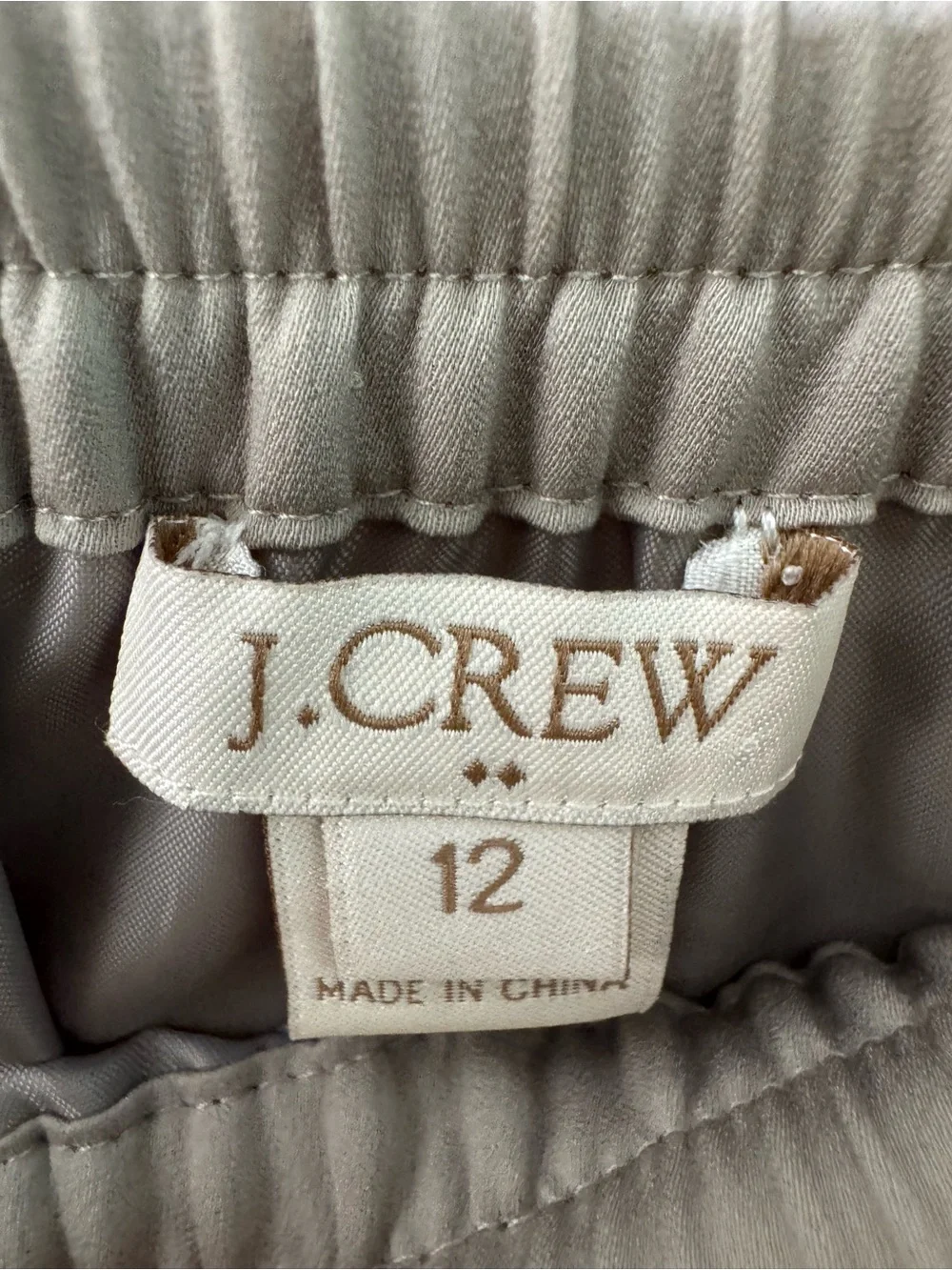 J. Crew Women's Laser-Cut Hem Elastic Waist Skirt Taupe tan lightweight size 12